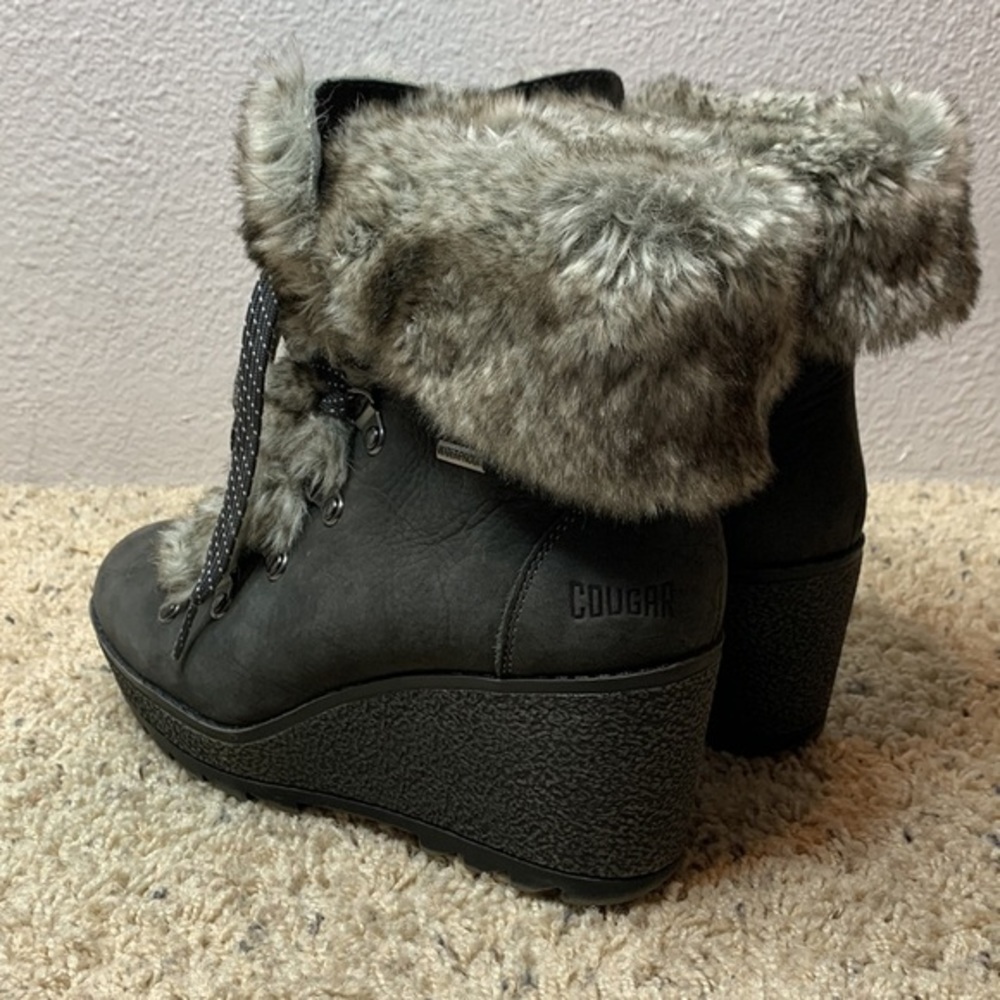 COUGAR Waterproof Penny Faux Fur-Trim Nubuck Winter Wedge Ankle Boots Pewter Sz7 - Picture 6 of 12